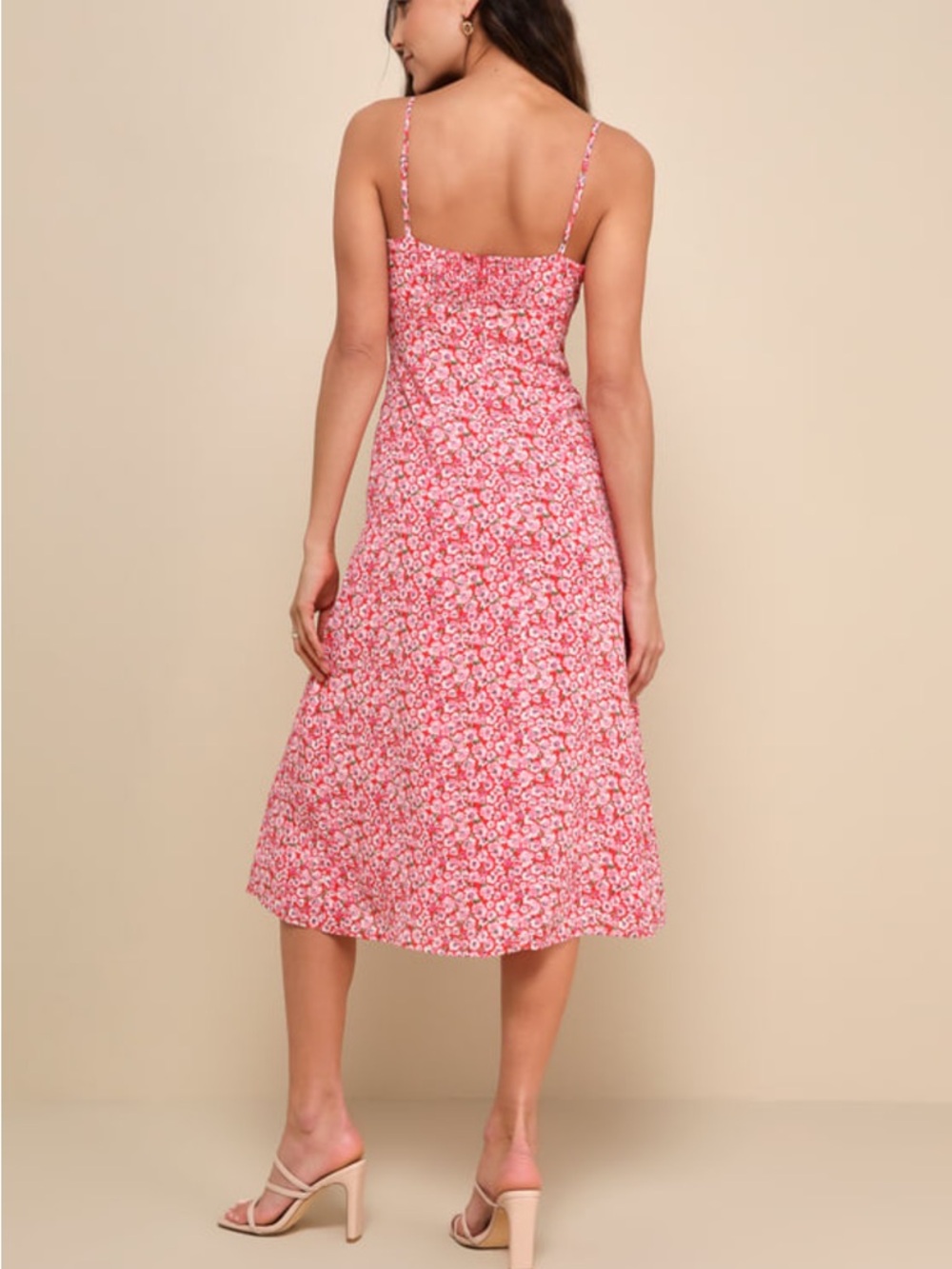 NWT Lulus Intricate Sweetness Red Floral Tie Front Sleeveless Midi Dress Size L - Picture 2 of 14